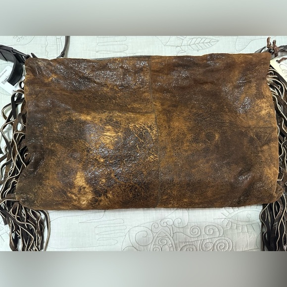 NEW Christiansen Orizzonte Distressed Leather Bag Fringe Camello - Picture 4 of 16
